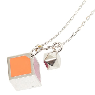 フェンディ ロゴ キューブ ネックレス シルバー ピンク オレンジ メタル レディース FENDI 【中古】