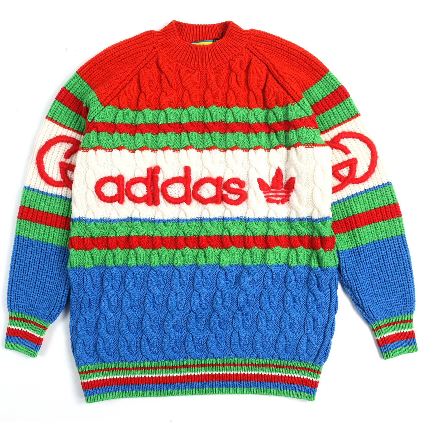 未使用品 グッチ×アディダス
 ニット レッド グリーン アイボリー ブルー メンズ XS 717722