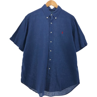 古着 ラルフローレン Ralph Lauren CLASSIC FIT 半袖 リネン ボタンダウンシャツ メンズL相当/eaa551694