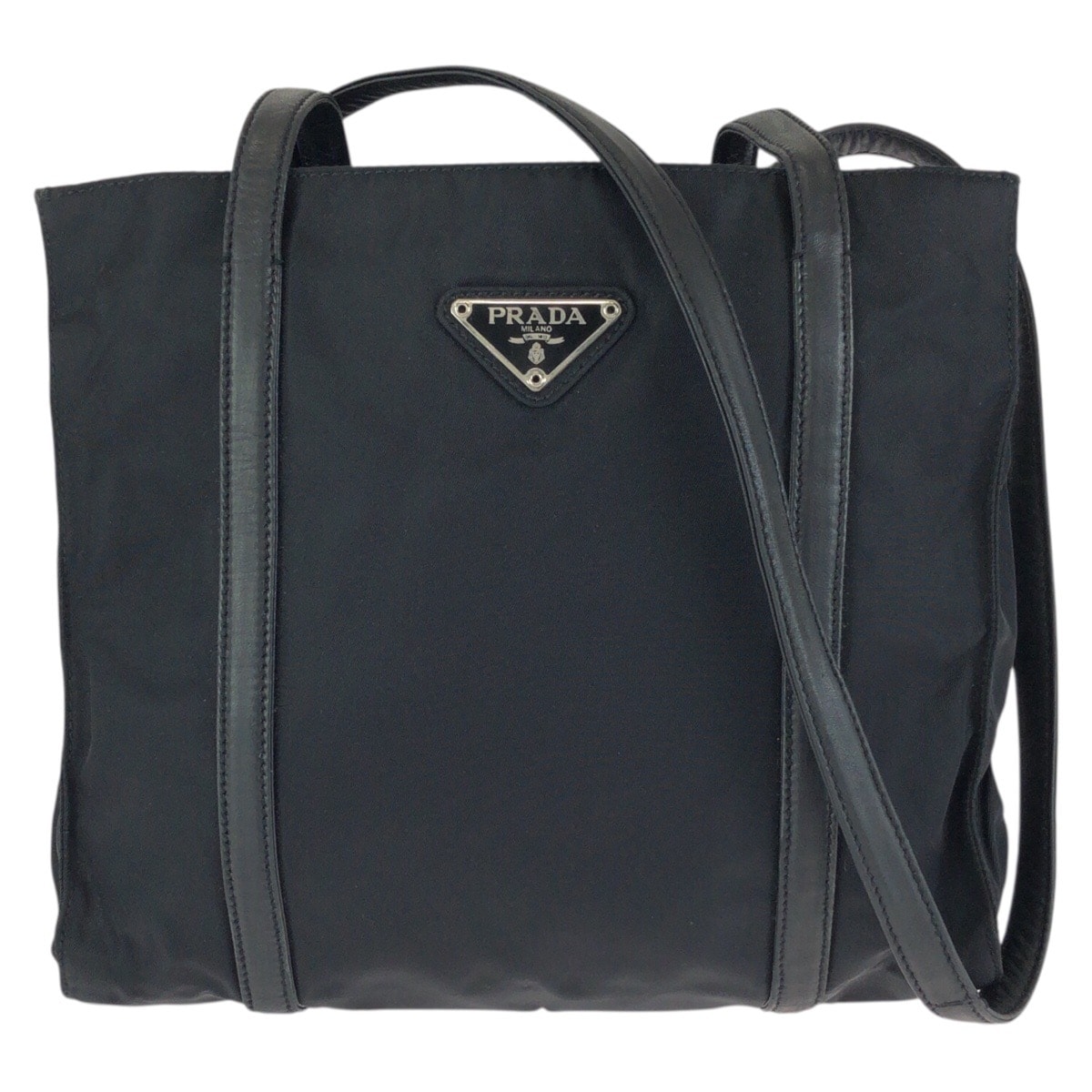 PRADA プラダ テスート 三角ロゴプレート ブラック 黒 シルバー金具 ナイロン レザー/ ショルダーバッグ 602191 【中古】
