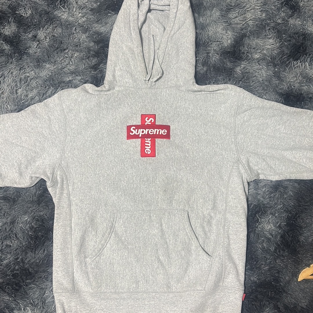 Supreme Cross Box Logo Hooded Sweatshirt "Grey"