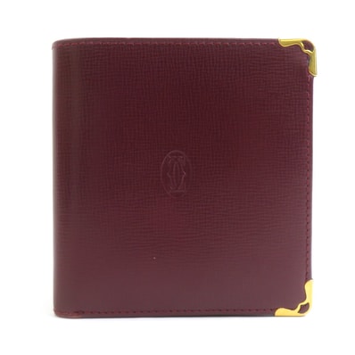 カルティエ CARTIER 二つ折り財布 レザー バーガンディ ゴールド メンズ【中古】 e61643a
