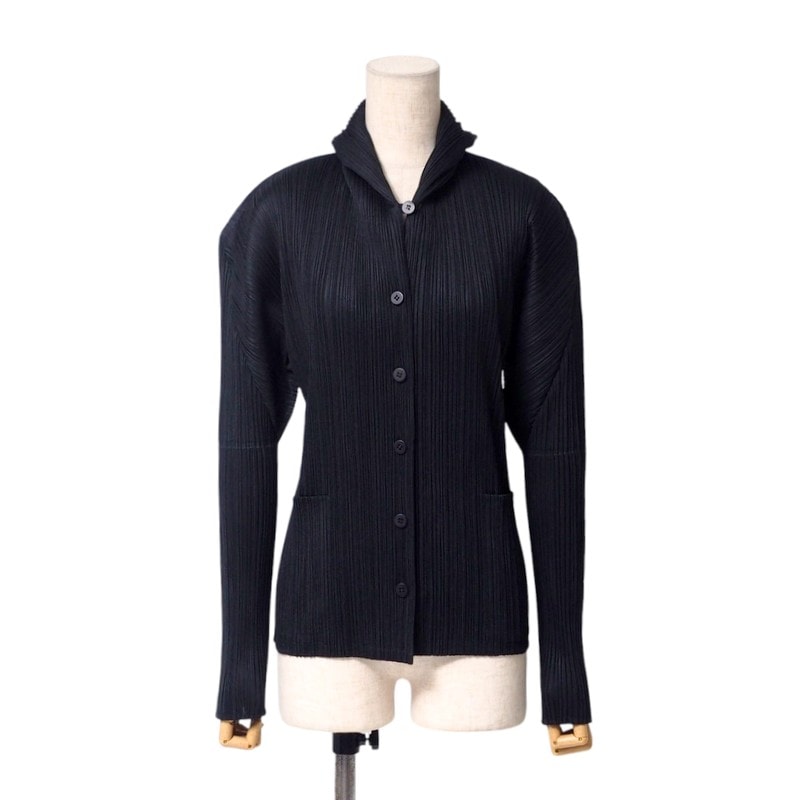 ■美品■PLEATS PLEASE ISSEY MIYAKE プリーツプリーズ イッセイミヤケ カーディガン サイズ3 トップス プリーツ ブラック 【おすすめ】 ブランド古着【中古】20250108/RA2675