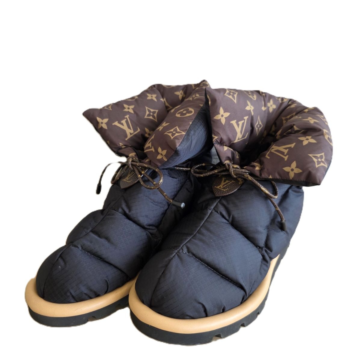 LOUIS VUITTON ルイ・ヴィトン 21SS ピローライン 防寒 ショート ブーツ モノグラム ブーツ ナイロン ブラウン  レディース【中古】