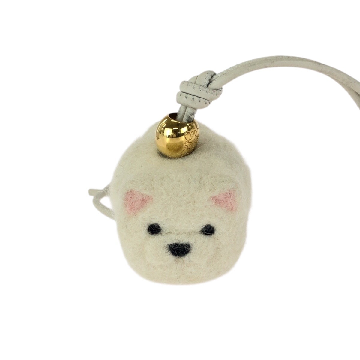 美品 LOEWE ロエベ チャウチャウチャーム オフホワイト ゴールド金具 フェルト レザー/ キーホルダー ストラップ バッグチャーム 603181 【中古】