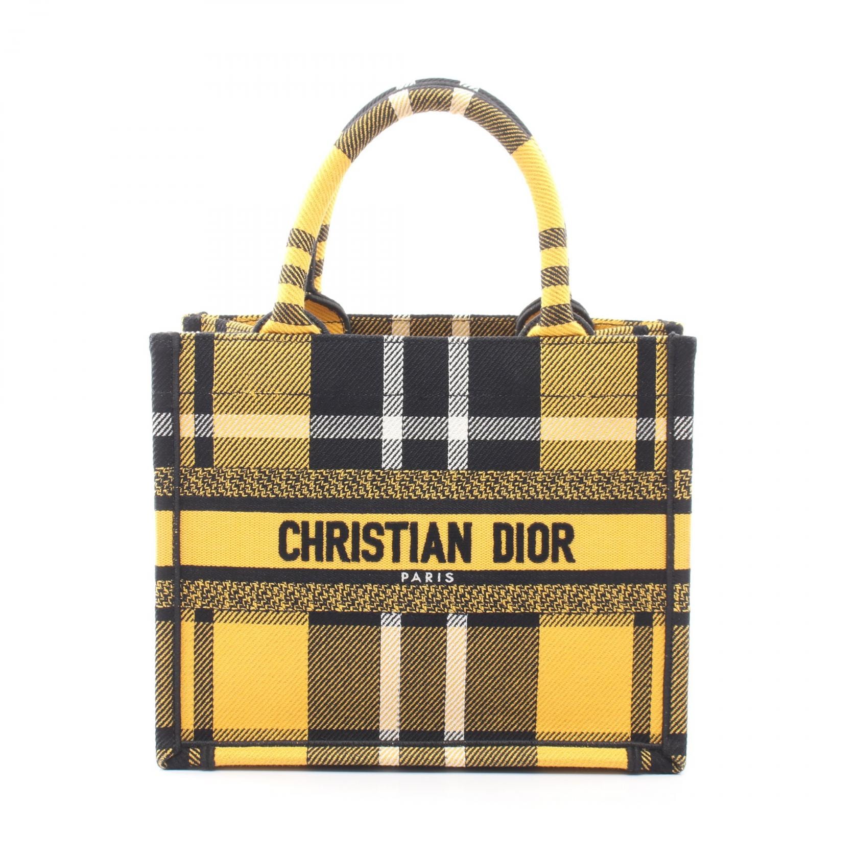 ディオール Dior BOOK TOTE ブックトート スモール チェック柄 トートバッグ バッグ キャンバス レディース イエロー系 / ブラック系 【中古】