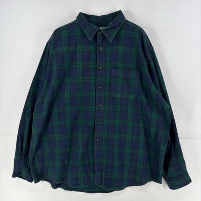 古着 エルエルビーン L.L.Bean 長袖シャツ 胸ポケット ネルシャツ チェック グリーン ボタンダウン XL ネイビー系 メンズ