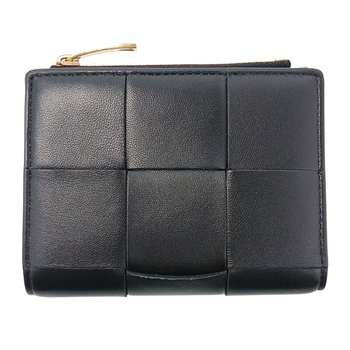 BOTTEGAVENETA ボッテガヴェネタ カセット スモール  二つ折り財布 742698 レザー ブラック  レディース【中古】