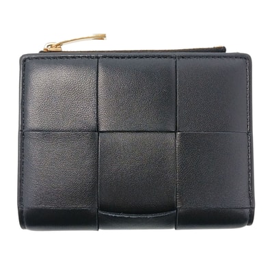 BOTTEGAVENETA ボッテガヴェネタ カセット スモール 二つ折り財布 742698 レザー ブラック レディース【中古】