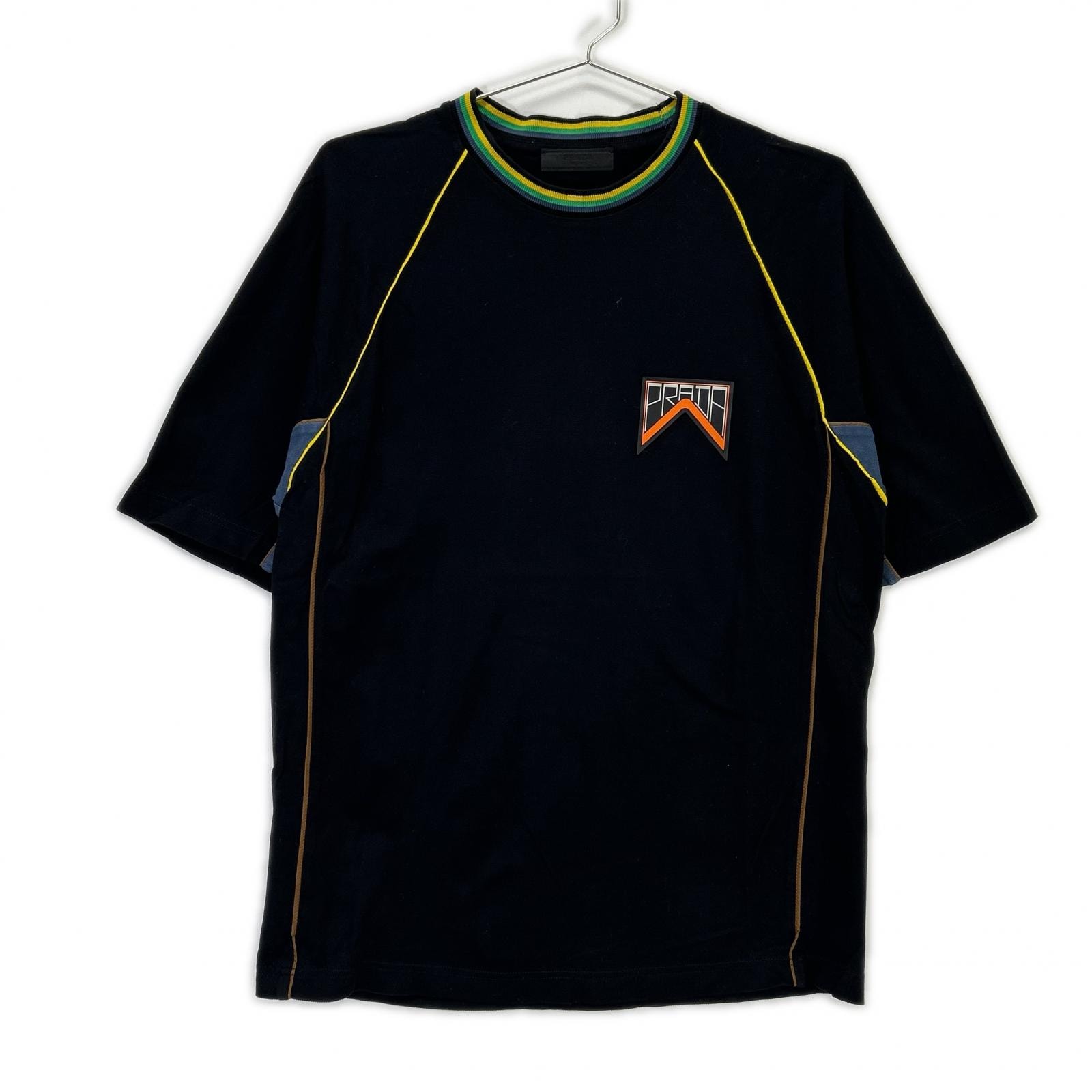 プラダ SJN235 18年 ブラック 鹿の子 ラバーロゴTシャツ S
