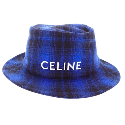 セリーヌ CELINE バケットハット フランネルチェック S 2AUO4994R.07RK ハット ウール コットン ブルー メンズ レディース【中古】【Aランク】
