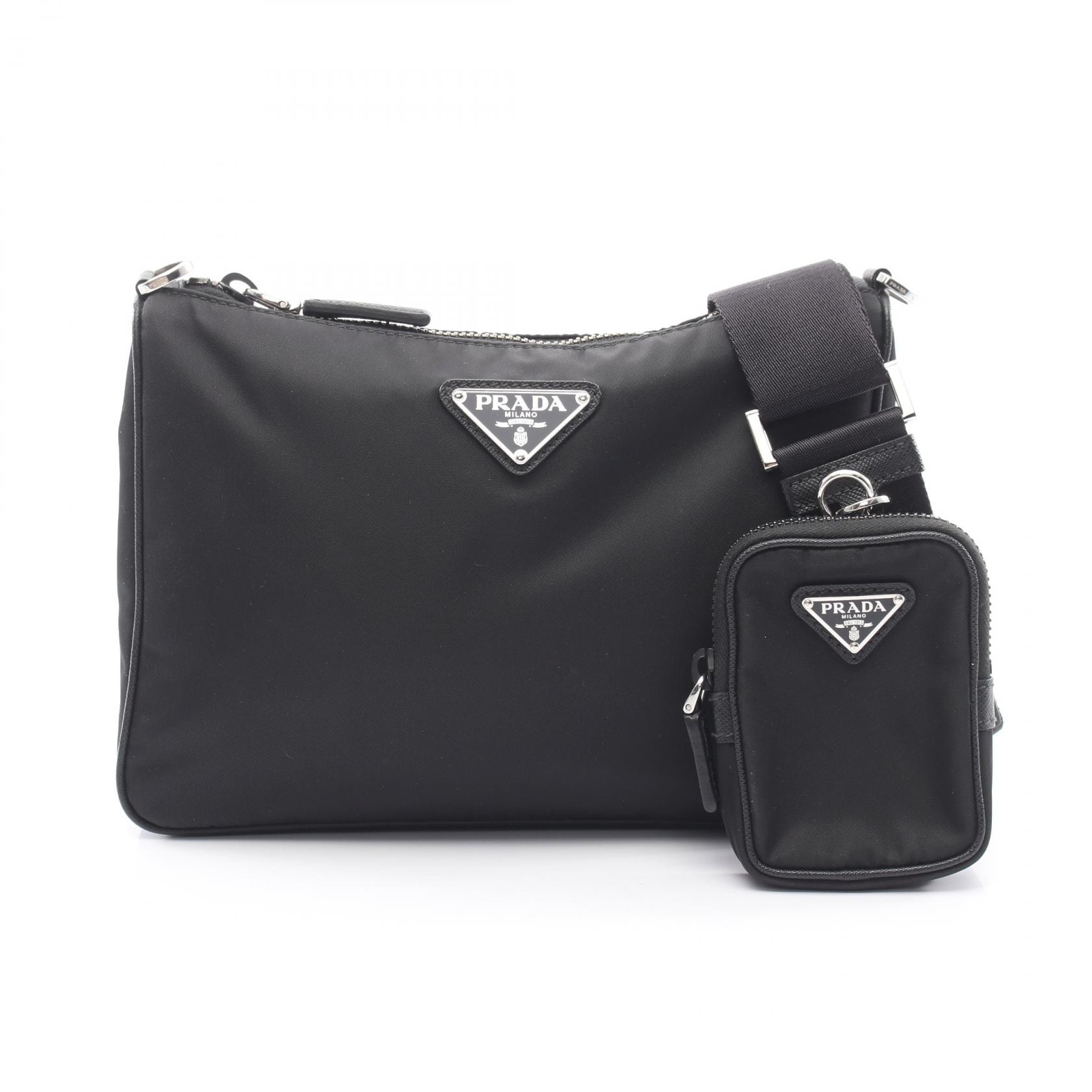 プラダ PRADA SAFFIANO TRAVEL ショルダーバッグ バッグ ナイロン サフィアーノレザー メンズ レディース ブラック系 2VH113 【中古】