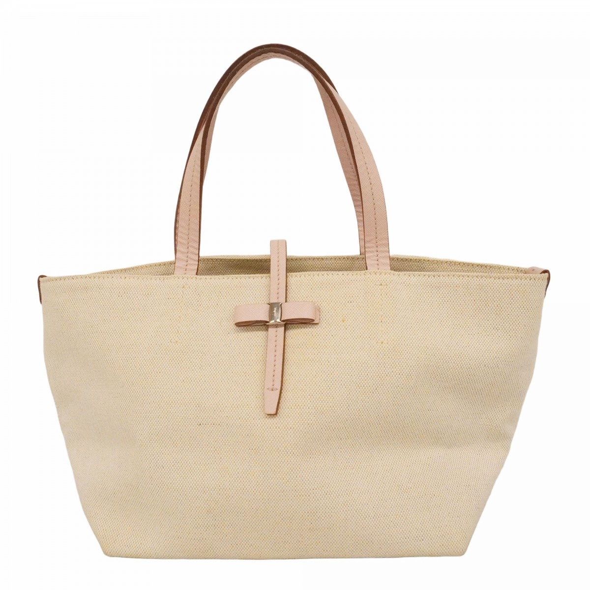 【6ce5923】サルヴァトーレフェラガモ ハンドバッグ ヴァラ キャンバス ピンク オフホワイト シルバー金具【中古】レディース