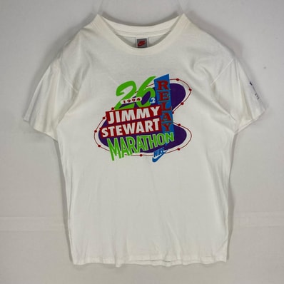 古着 90's/90年代 ナイキ NIKE USA製 半袖Tシャツ マラソン記念T クルーネック 銀タグ XL ホワイト系 プリント メンズ