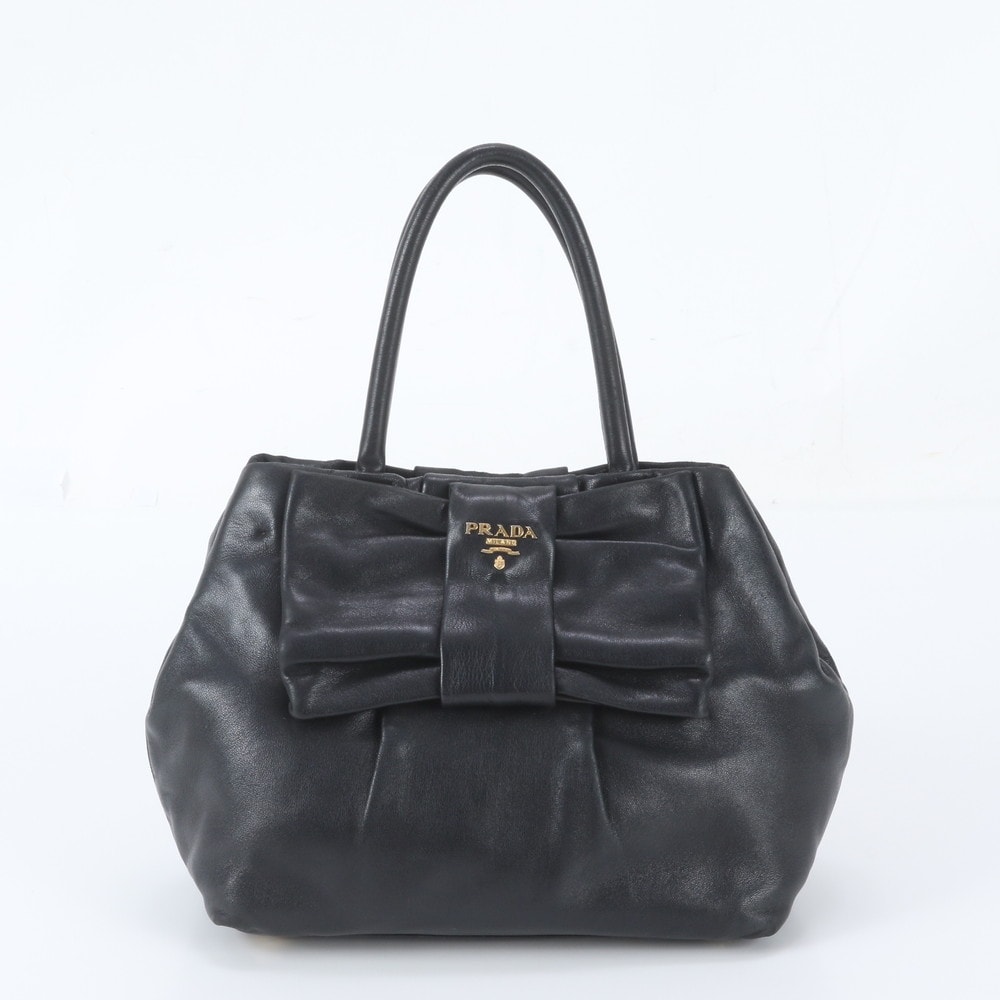 ■美品 プラダ リボン モチーフ ナッパトート バッグ レザー