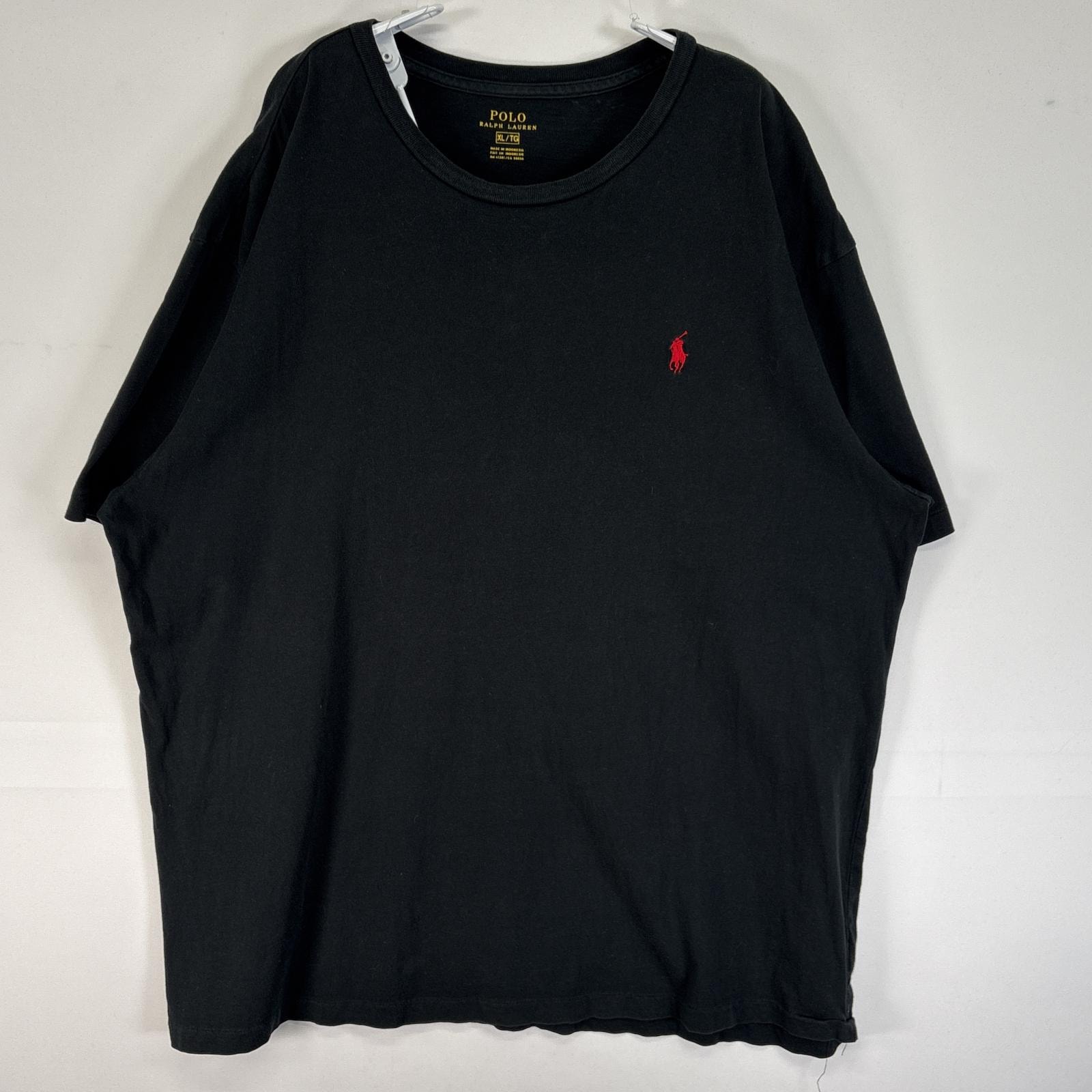 古着 ポロ・ラルフローレン POLO RALPH LAUREN 半袖Tシャツ ロゴ 刺繍 大きいサイズ クルーネック XL  ブラック 無地 メンズ