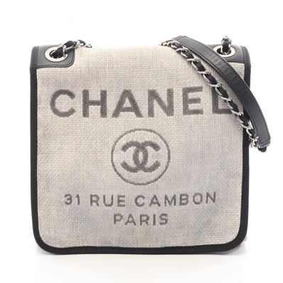 シャネル CHANEL ドーヴィル ショルダーバッグ バッグ キャンバス レザー レディース グレー系 / ブラック系 【中古】