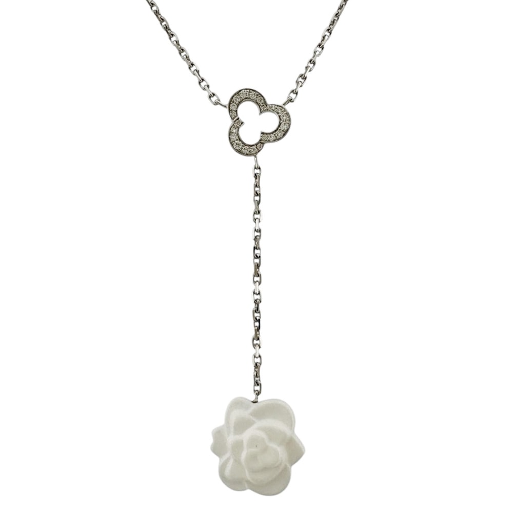シャネル カメリア ネックレス 18金 K18ホワイトゴールド ホワイトカルセドニー レディース CHANEL  中古