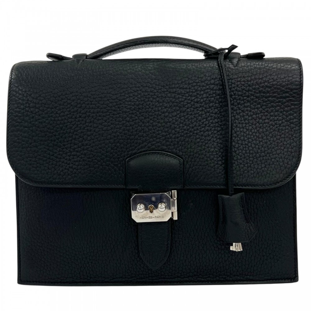 HERMES エルメス ハンドバッグ サックアデペッシュ27  レザー   ブラック 黒 シルバー金具 レディース【中古品】