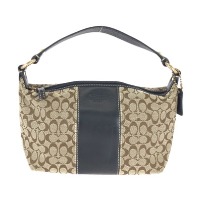 美品 COACH コーチ シグネチャー ベージュ ブラウン ゴールド金具 キャンバス レザー/ ハンドバッグ アクセサリーポーチ 600505 【中古】