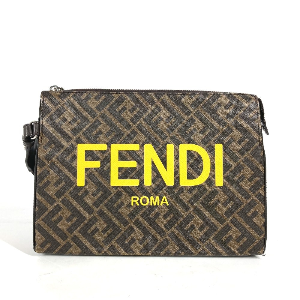 フェンディ FENDI ロゴ 7VA564 ズッカ カバン セカンドバッグ ストラップ付 クラッチバッグ レザー/キャンバス ブラウン