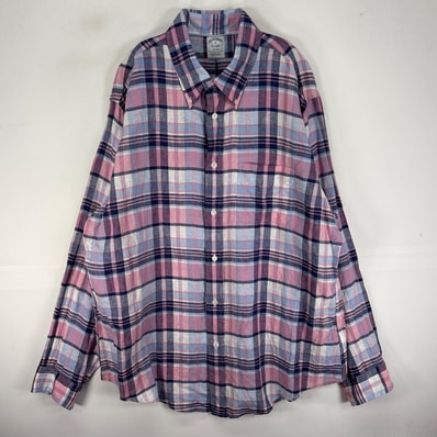 古着 ブルックスブラザーズ Brooks Brothers 長袖シャツ ボタンダウン 胸ポケット XL ネイビー系 チェック メンズ