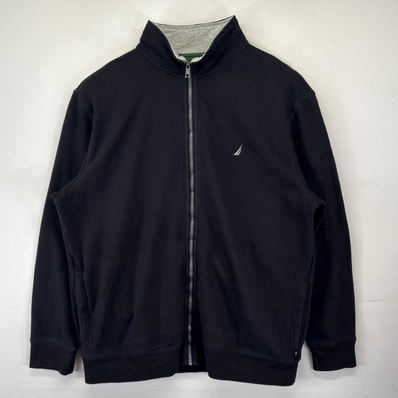 古着 ノーティカ NAUTICA スウェット 大きいサイズ トレーナー フルジップ ワンポイントロゴ刺繍 2XL ブラック メンズ