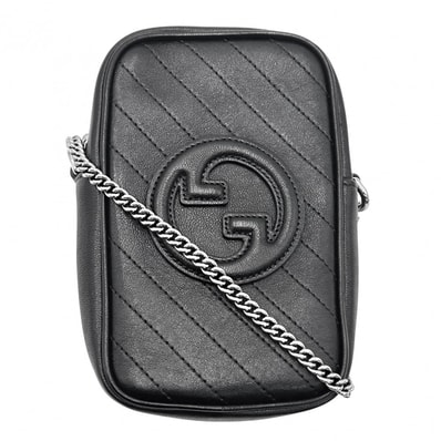 GUCCI グッチ ショルダーバッグ GG ブロンディ チェーンポシェット 肩掛け 斜め掛け 小さめ かばん 鞄 760315 レザー ブラック 黒 シルバー金具 レディース 美品【中古品】