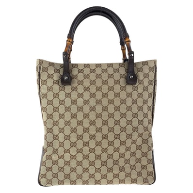 美品 GUCCI グッチ バンブー ベージュ ブラウン シルバー金具 GGキャンバス トートバッグ ハンドバッグ 601837 【中古】