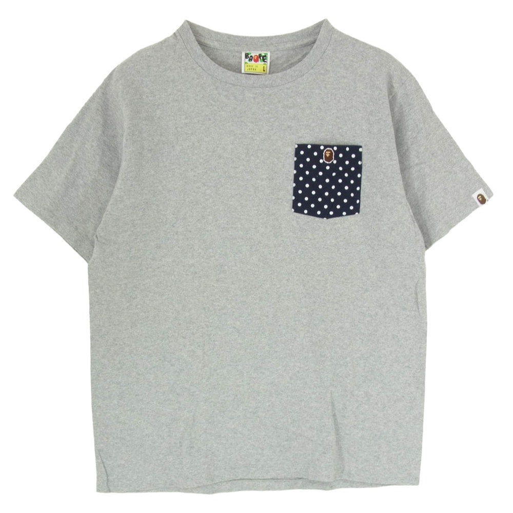 A BATHING APE アベイシングエイプ Tシャツ ワッペン ドットポケット 半袖 Tシャツ カットソー グレー系 L【中古】