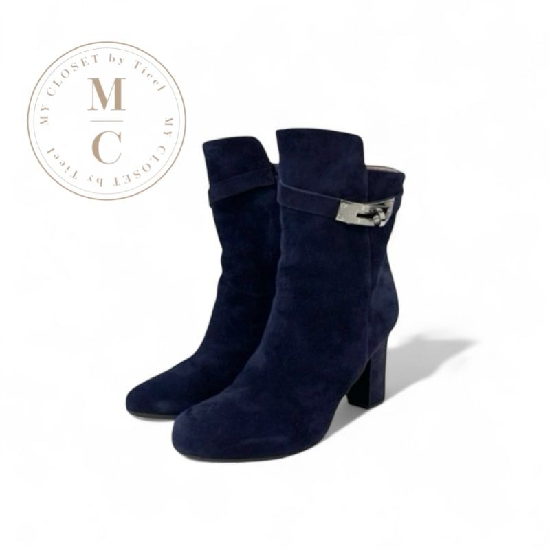 エルメス HERMES ジュウーズ ブーツ ショートブーツ 靴 シューズ スエード ネイビー シルバー ケリー金具