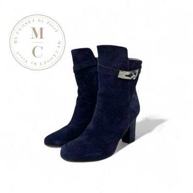 エルメス HERMES ジュウーズ ブーツ ショートブーツ 靴 シューズ スエード ネイビー シルバー ケリー金具