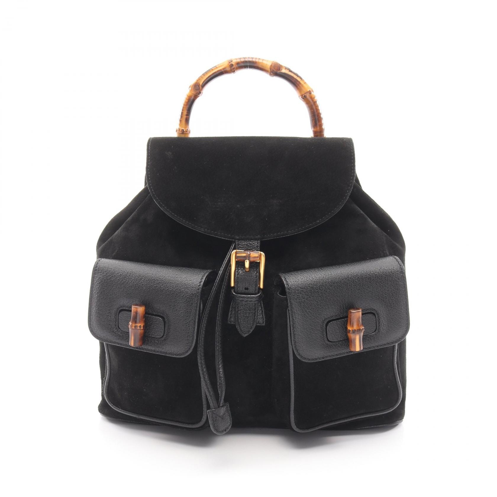グッチ GUCCI バンブー リュックサック バックパック バッグ スウェード レザー レディース ブラック系 003・2058・0016 【中古】