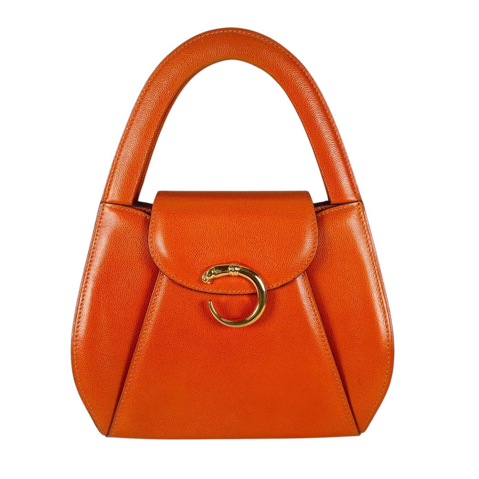 CARTIER カルティエ パンテール オールシーズン ハンドバッグ レザー オレンジ レディース【中古】