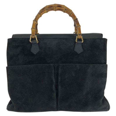 GUCCI グッチ ヴィンテージ バンブー ブラック 黒 ゴールド金具 スウェード トートバッグ ハンドバッグ 604714 【中古】