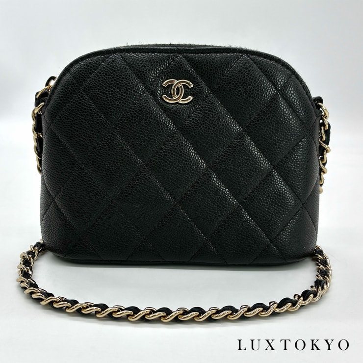 CHANEL シャネル ココマーク チェーンクラッチ ショルダーバッグ マトラッセ キャビアスキン ブラック ゴールド金具 ランダムシール ★美品★