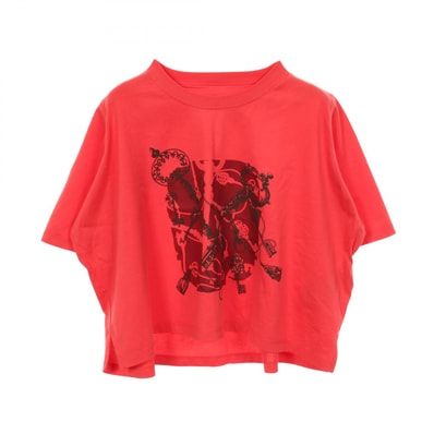エルメス HERMES Cartouche Leclere クロップド 半袖Tシャツ 衣料品 トップス コットン ボルドー レディース レッド系 / ボルドー系 5E4624DA 【中古】