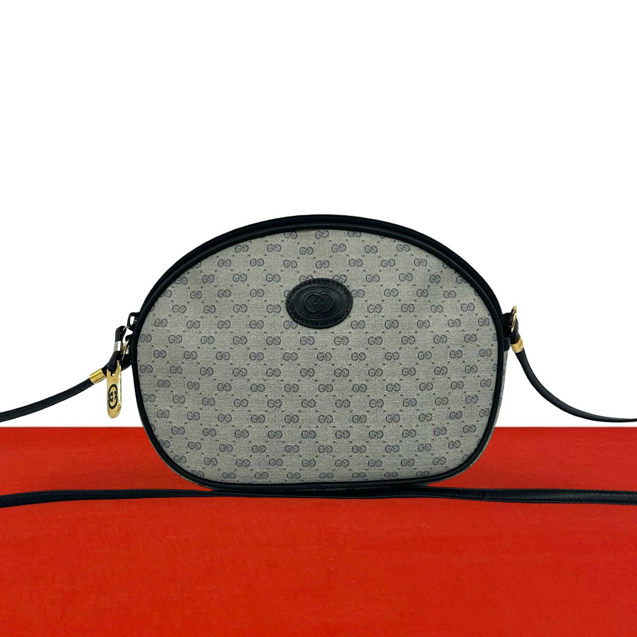 GUCCI グッチ マイクロGG ロゴ 柄 レザー PVC ショルダーバッグ ネイビー
96492