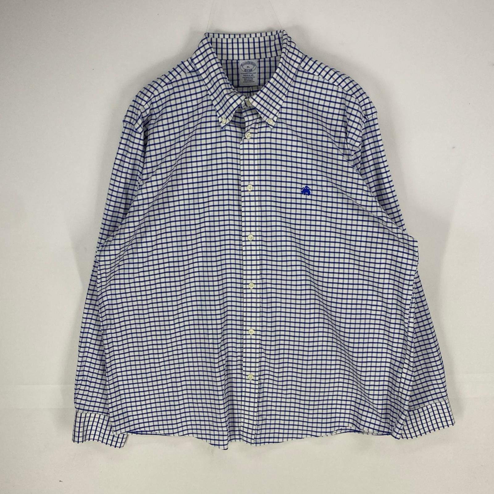 古着 ブルックスブラザーズ Brooks Brothers 長袖シャツ ボタンダウン 刺繍ロゴ ワンポイント XL  ブルー系 チェック メンズ