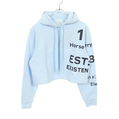 バーバリー BURBERRY ホースフェリープリント クロップドフーディ パーカー 衣料品 トップス コットン レディース ブルー系 8058158 【中古】