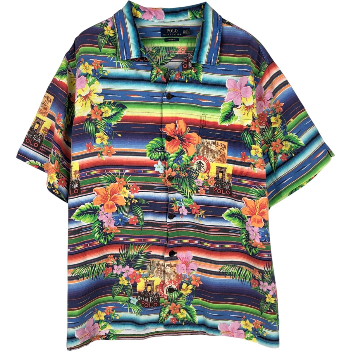 古着 ラルフローレン Ralph Lauren POLO RALPH LAUREN CUSTOM FIT 総柄 花柄 オープンカラー ハワイアンアロハシャツ ボックスシャツ メンズXXL相当/eaa495258