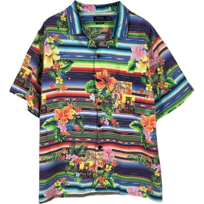 古着 ラルフローレン Ralph Lauren POLO RALPH LAUREN CUSTOM FIT 総柄 花柄 オープンカラー ハワイアンアロハシャツ ボックスシャツ メンズXXL相当/eaa495258