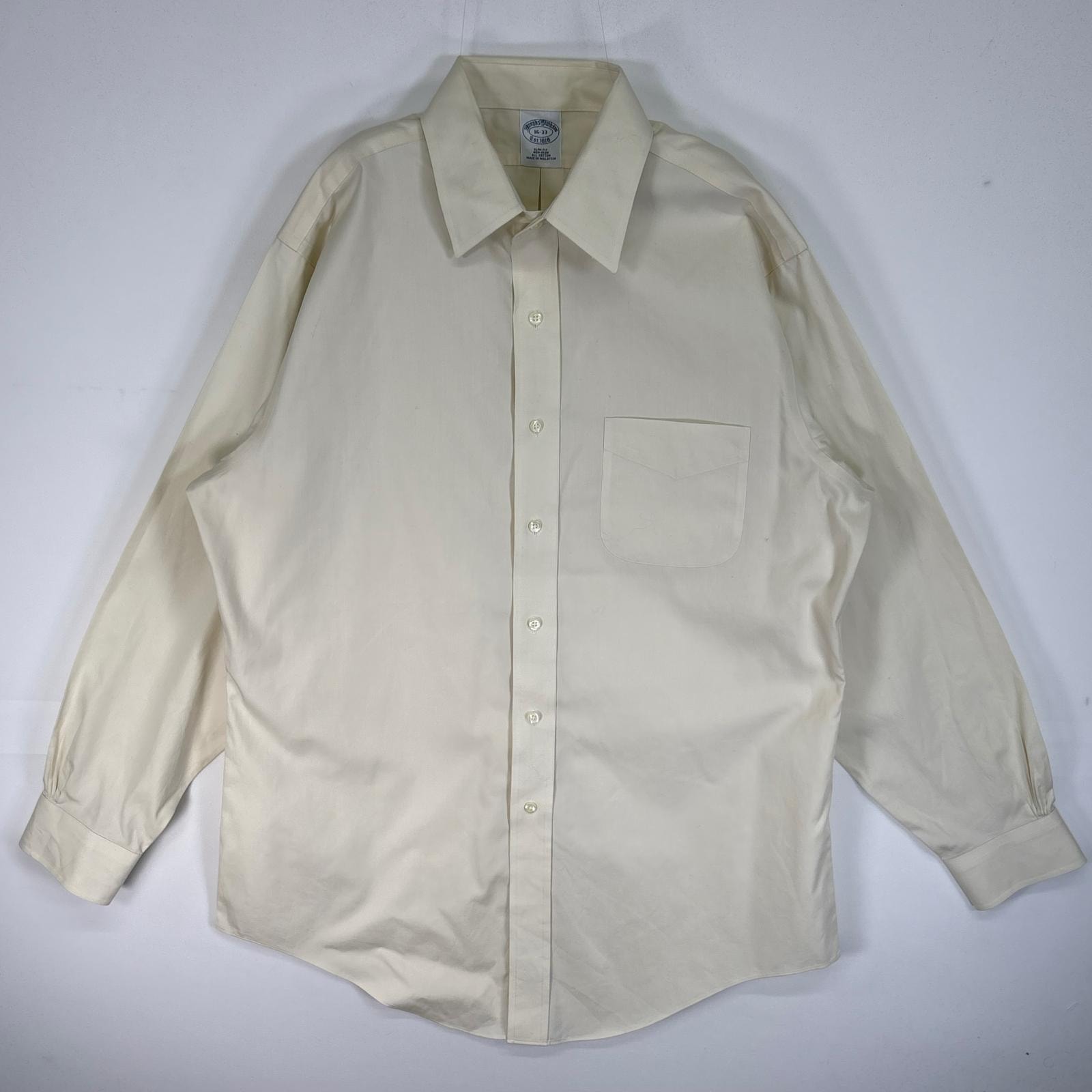 古着 ブルックスブラザーズ Brooks Brothers 長袖シャツ カラーステイ SLIM FIT 胸ポケ L  イエロー系 無地 メンズ