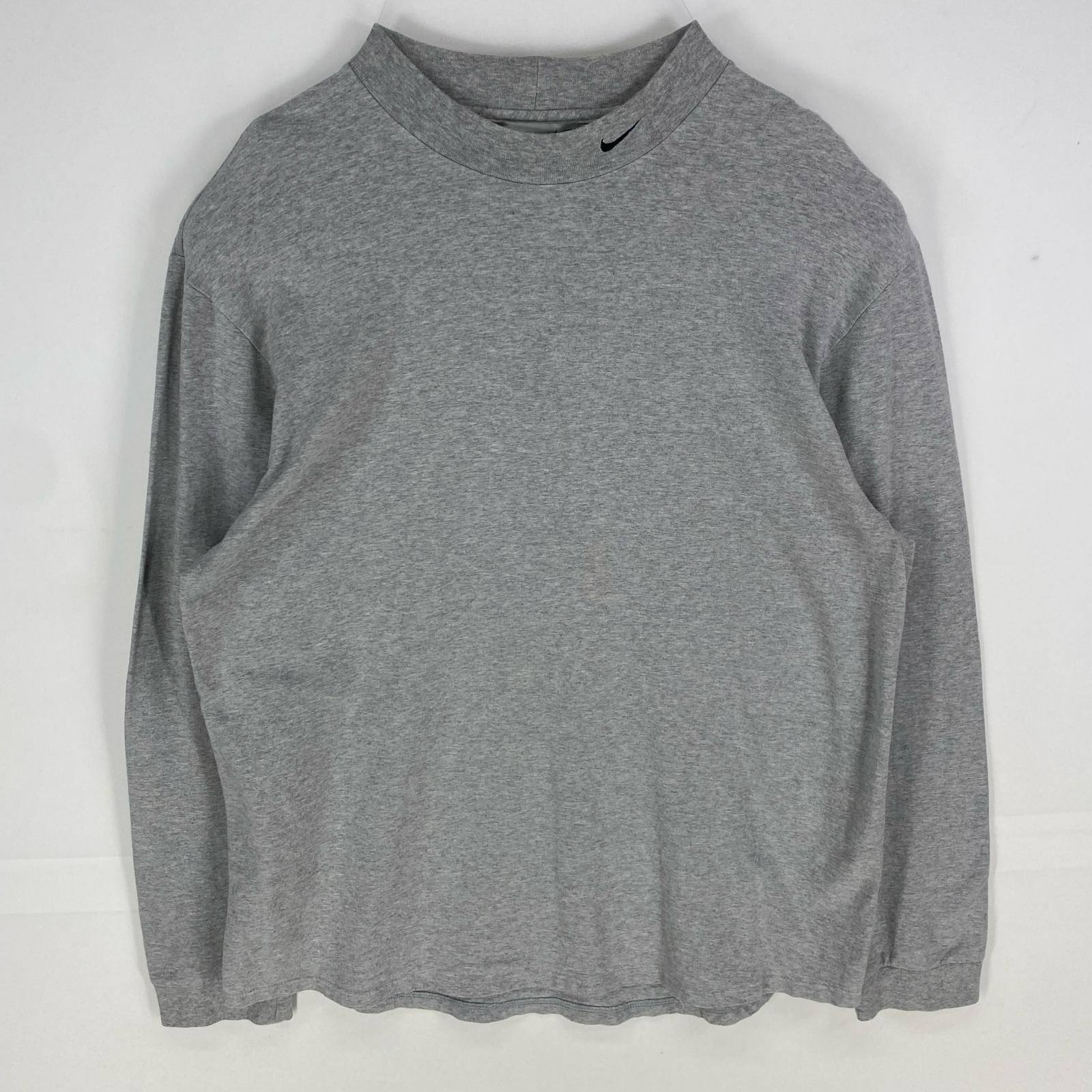 古着 ナイキ NIKE 長袖Tシャツ モックネック 刺繍ロゴ ロンT ロングスリーブ L  グレー系 メンズ