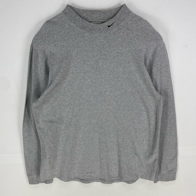 古着 ナイキ NIKE 長袖Tシャツ モックネック 刺繍ロゴ ロンT ロングスリーブ L グレー系 メンズ