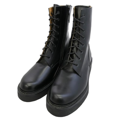 foot the coacher フットザコーチャー ZIP UP PLAIN クレープソール サイドジップ レースアップ ブーツ ブラック系 9【中古】