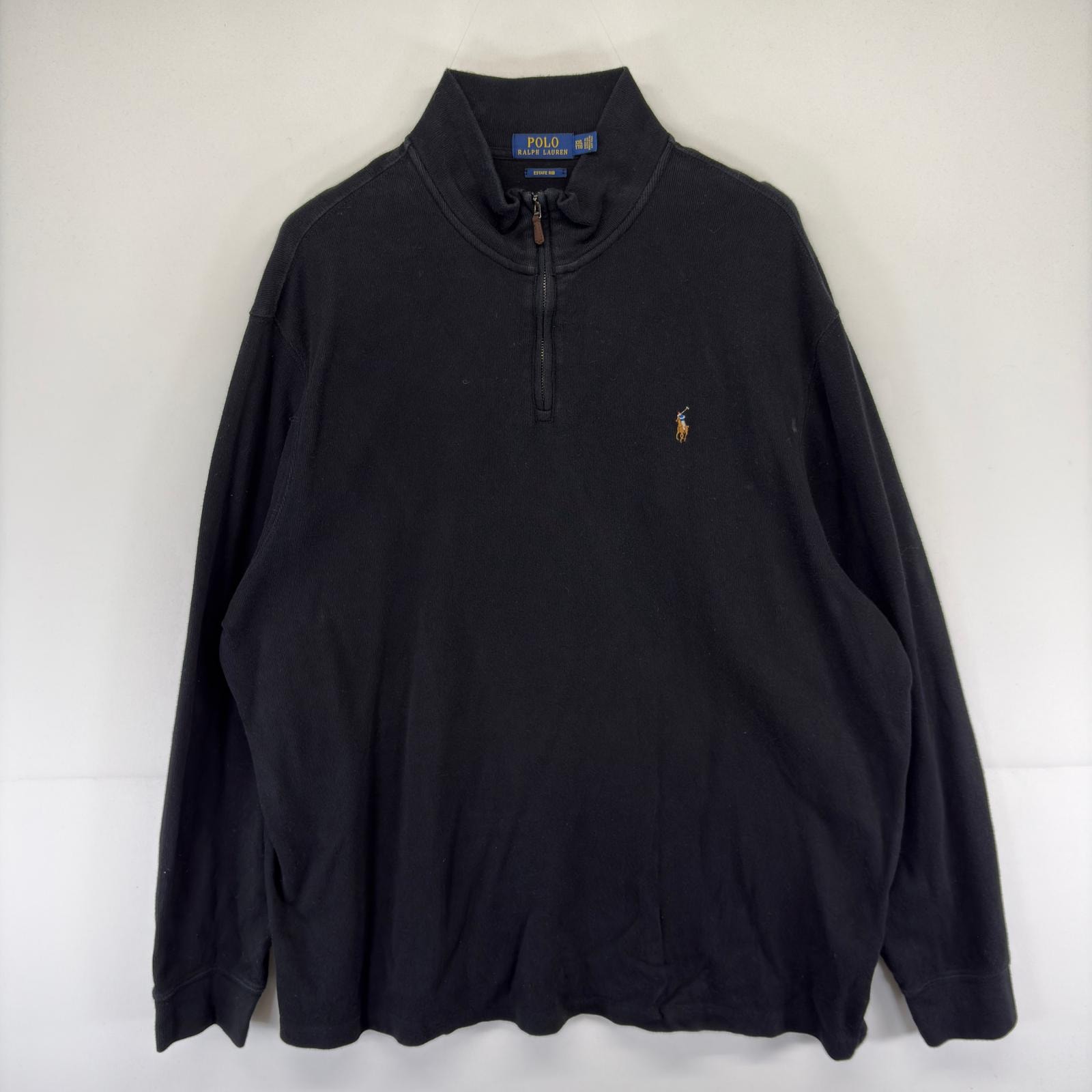 古着 ポロ・ラルフローレン POLO RALPH LAUREN ニット ロゴ ハーフジップ 刺繍 スウェット 大きいサイズ 2XL  ブラック系 メンズ
