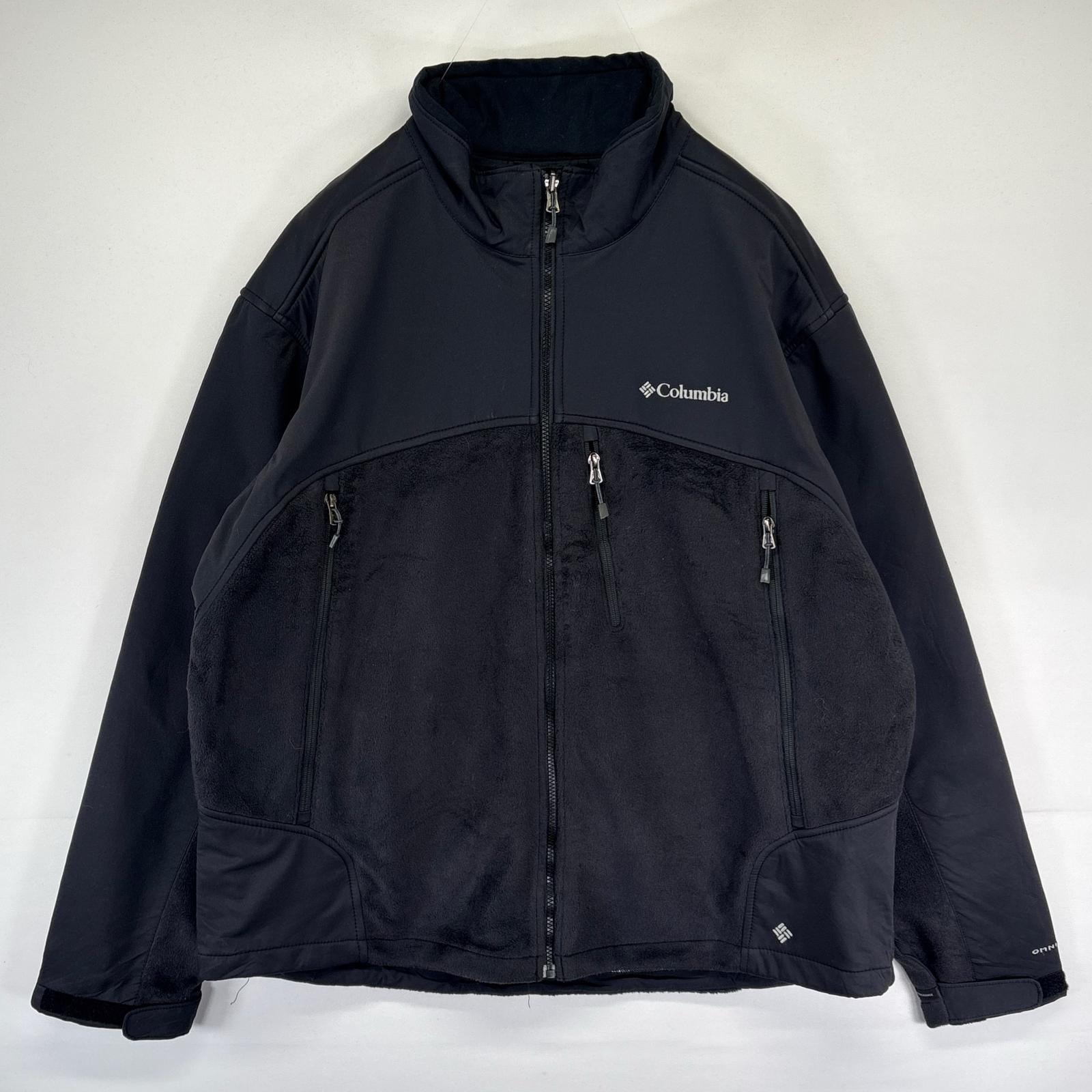 古着 コロンビア Columbia ジャケット ワンポイントロゴ フルジップ 大きいサイズ オムニヒート 2XL ブラック系 メンズ