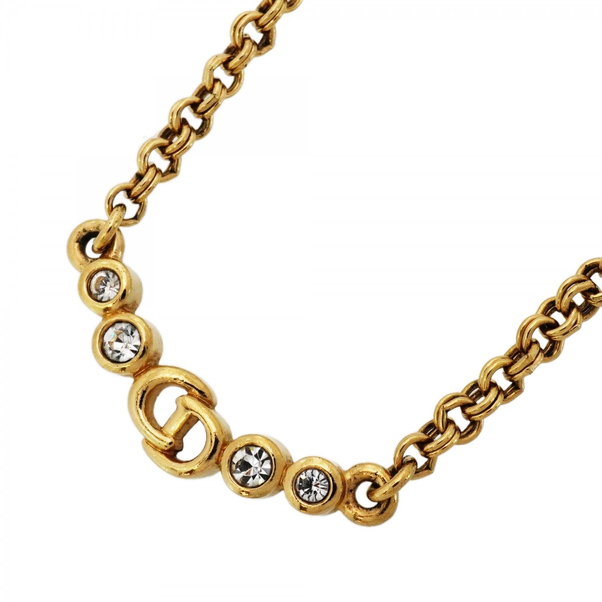 【6jdb0355】クリスチャンディオール ネックレス CDロゴ GPメッキ ラインストーン ゴールド【中古】レディース