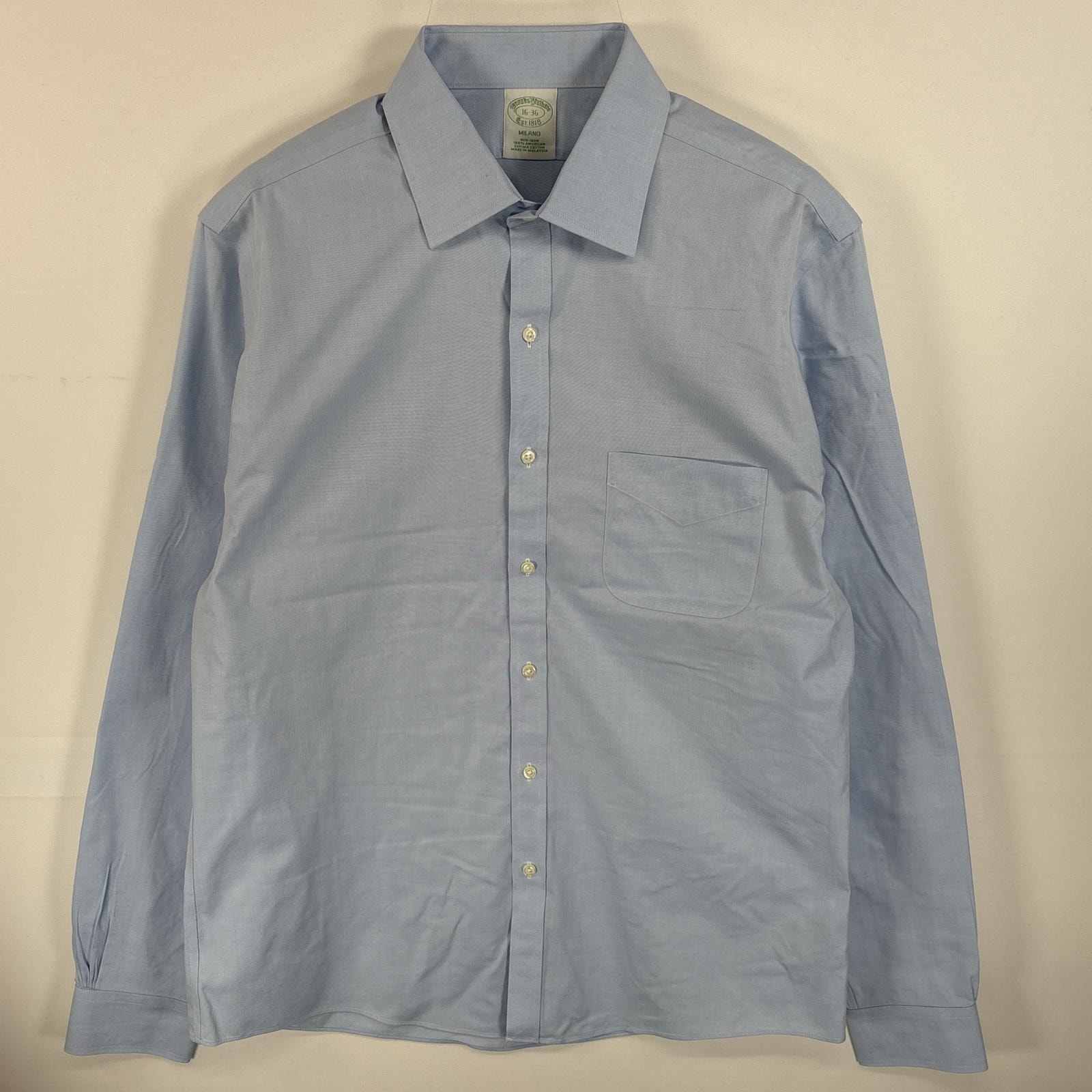 古着 ブルックスブラザーズ Brooks Brothers 長袖シャツ MILANO 胸ポケ NON-IRON L 水色 無地 メンズ